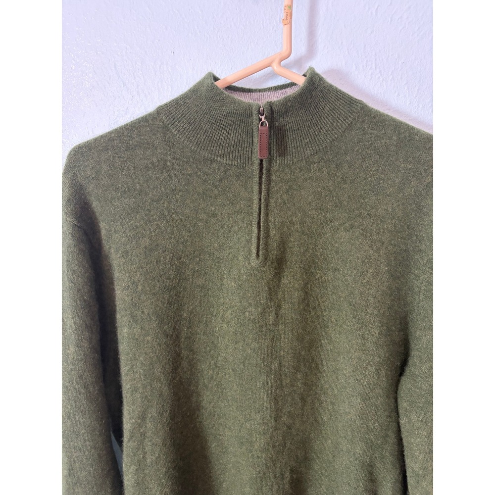 Club Room Estate Cashmere Mens L Olive Green 100% Cashmere Quarter Zip Fall Golf